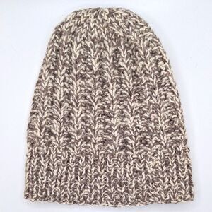 Cozy Wool Knit Beanie Taupe Cream Hat